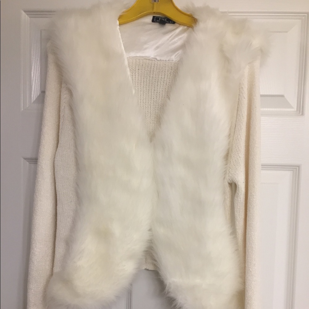 Faux fur trimmed sweater